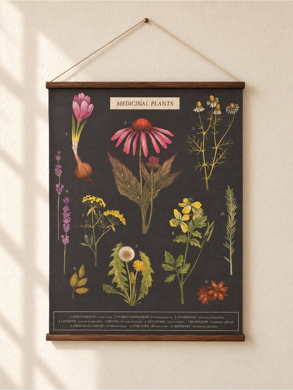 Medicinal Plants Wall Art Poster - Black Botanical Print